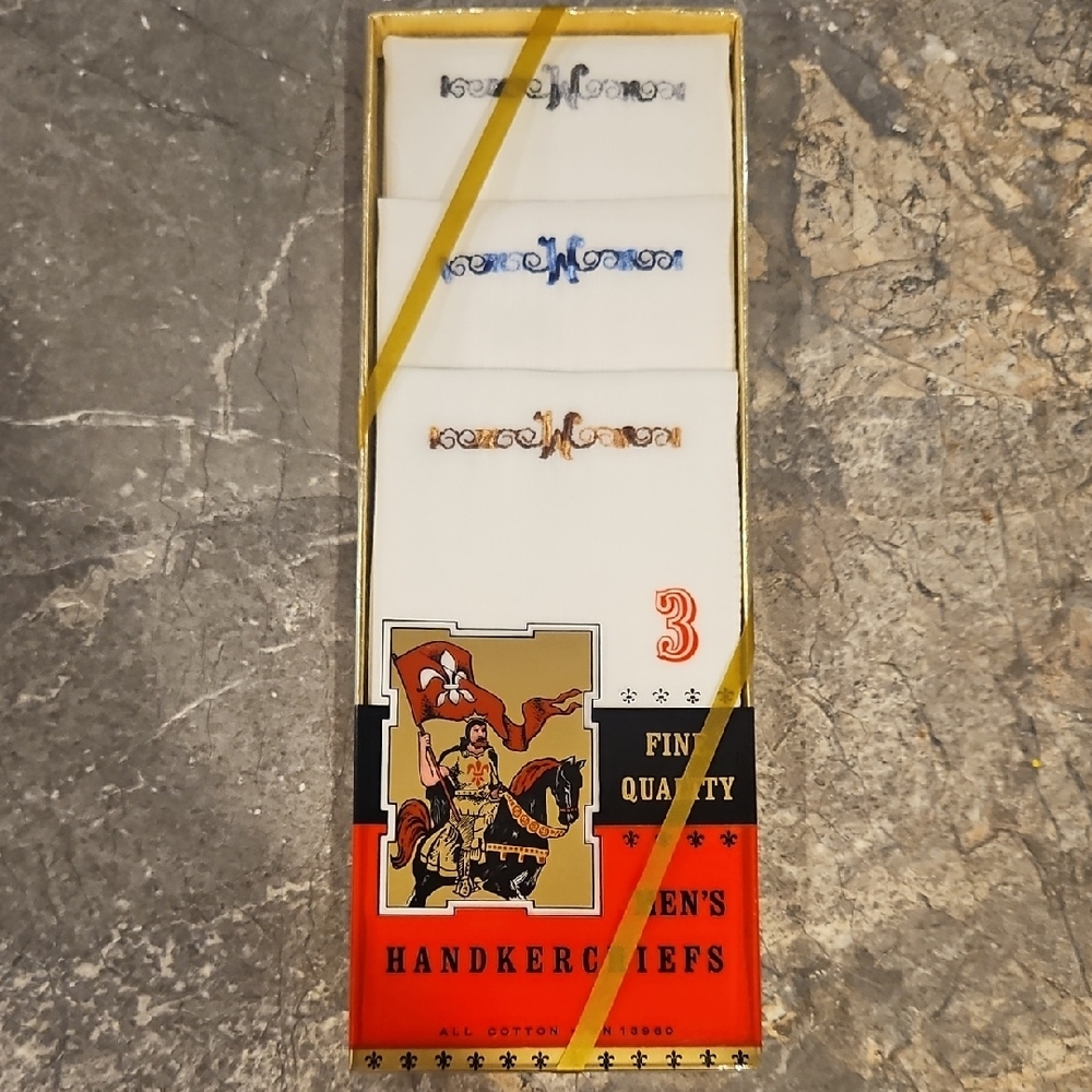 Set of 3 White Handkerchiefs with Embroidered "W"